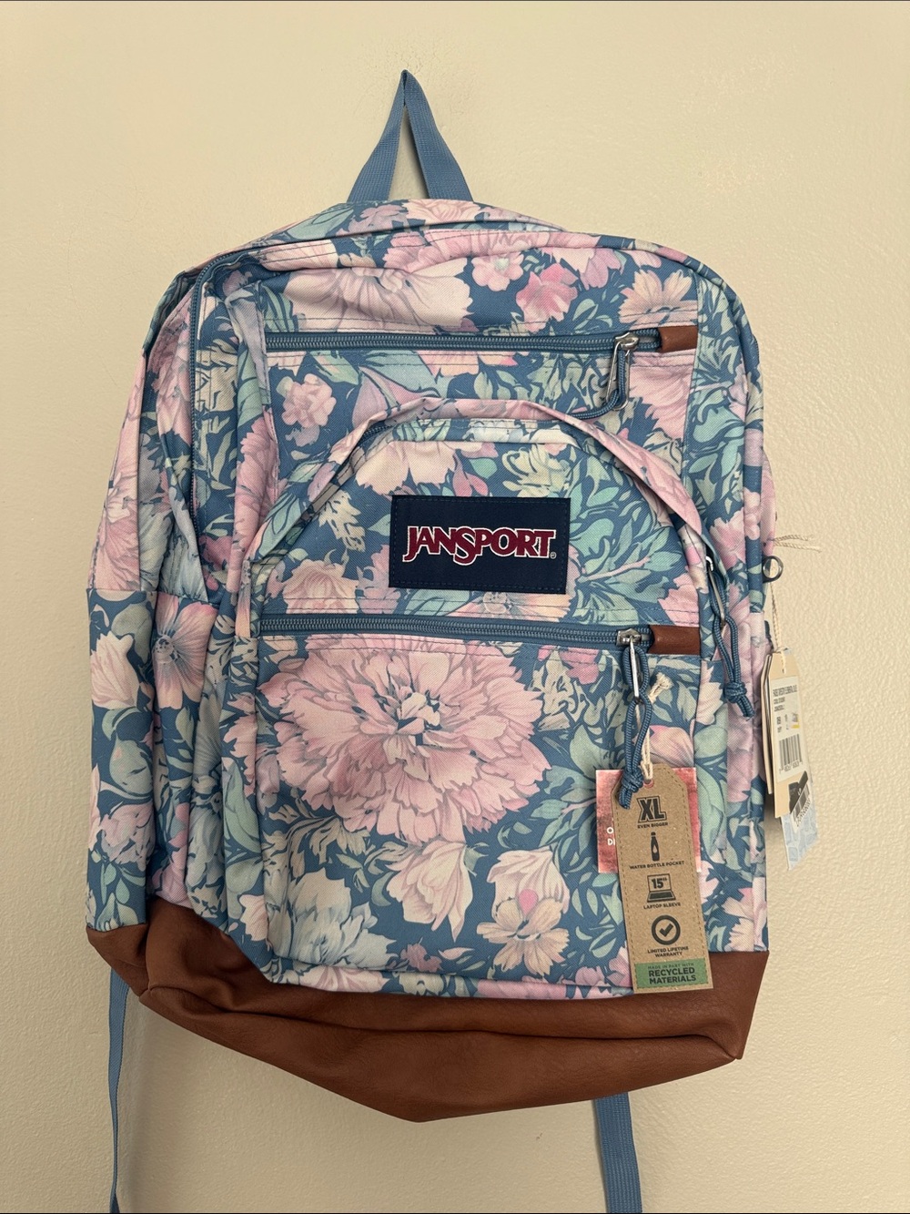 NWT Jansport faded tapestry elemental blue Pink Floral Backpack